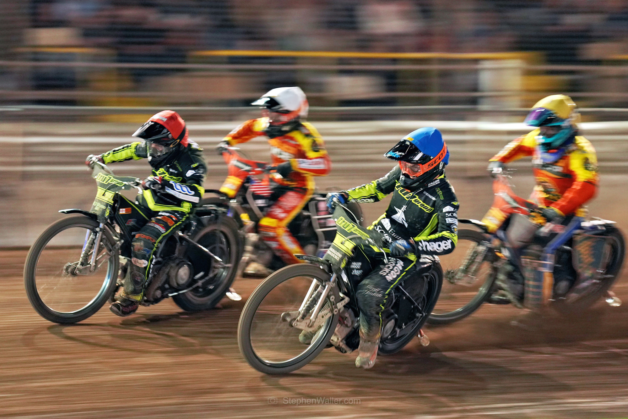 Dramatic speedway action during the Grand Final at Foxhall Stadium