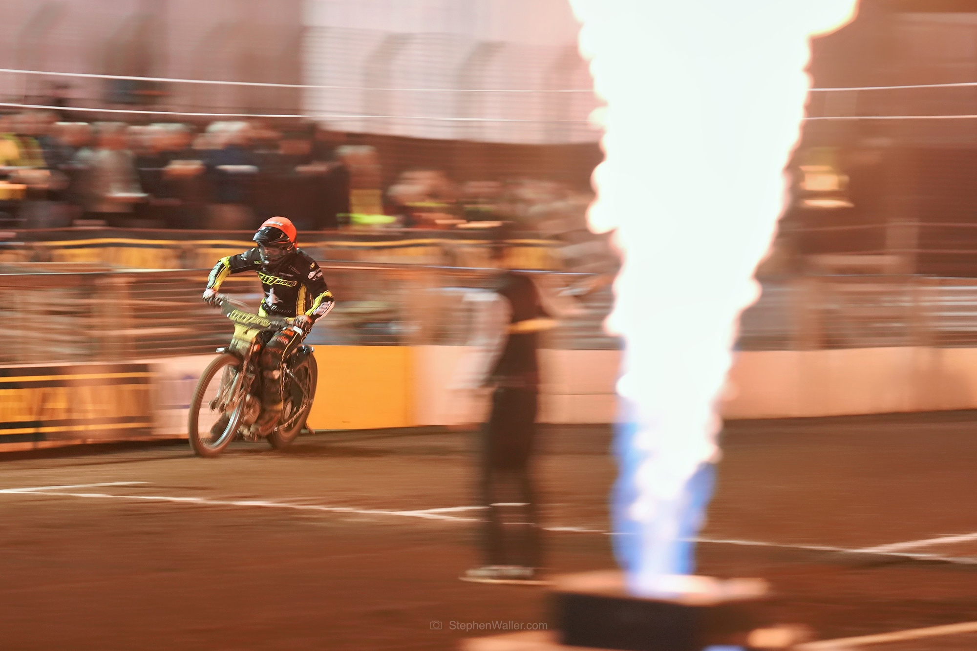 The packed crowd at Foxhall Stadium creating an electric atmosphere